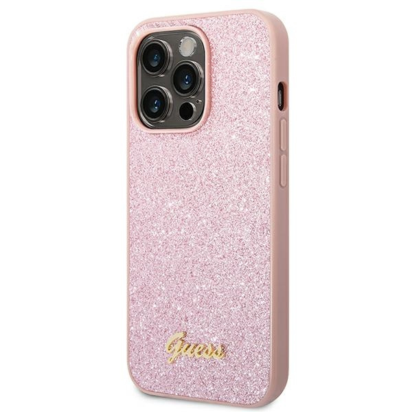 Etui GUESS Apple iPhone 14 Pro Max Glitter Script Różowy Hardcase