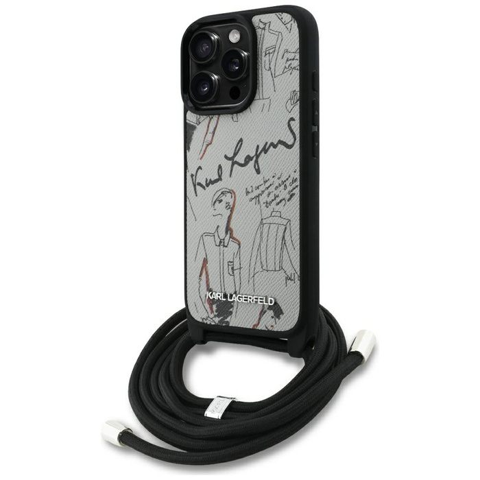 Etui Karl Lagerfeld iPhone 16 Pro Crossbody Grained Pattern & Logo Szary