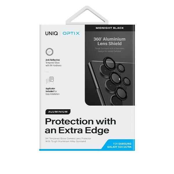 Szkło UNIQ Optix Aluminium Camera Lens Protector na obiektyw aparatu Samsung Galaxy S24 Ultra z aplikatorem - czarne