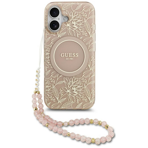 Etui Guess IML Flowers Electro Pearl Strap MagSafe do iPhone 17 różowy