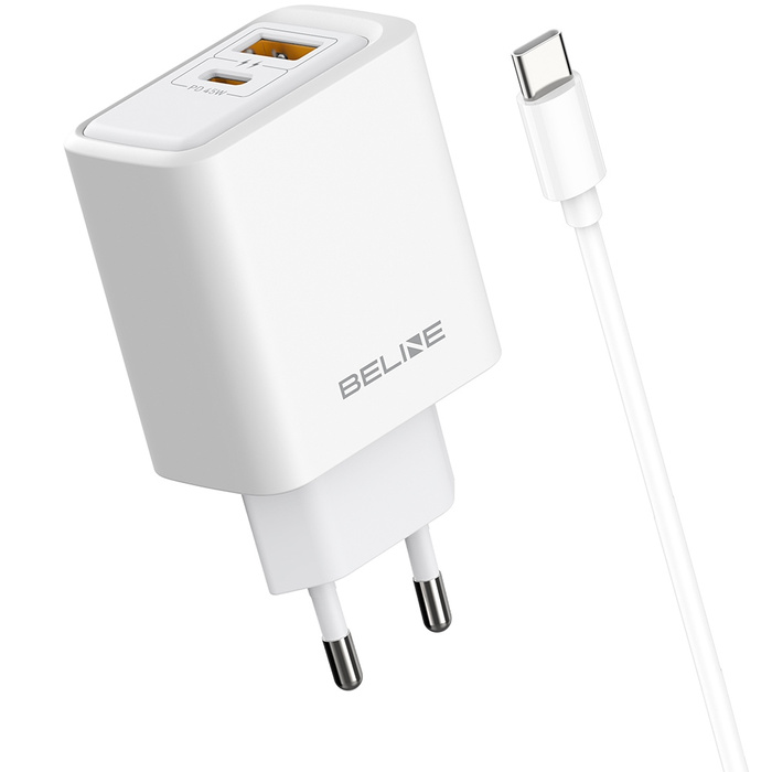 Ładowarka sieciowa Beline 45W GaN        USB-A/USB-C + kabel USB-C/USB-C BLN2CW45C biały