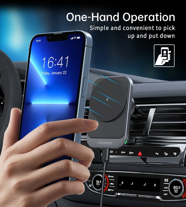Uchwyt samochodowy Choetech T206-F z ładowarką indukcyjną 15W na kratkę nawiewu - czarny
