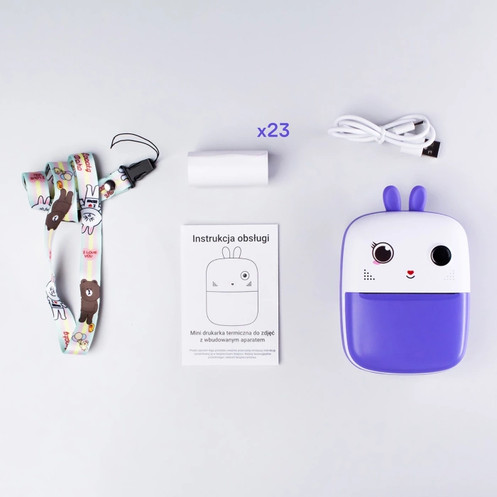 Mini drukarka termiczna dla dzieci z aparatem fotograficznym i kamerą - fioletowa