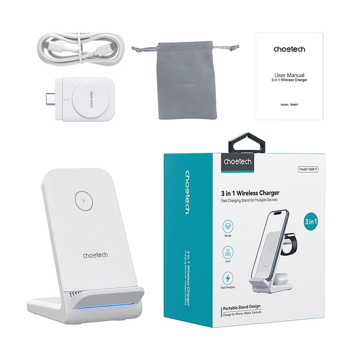 Stacja ładująca indukcyjna 4w1 Choetech T608 15W - biała