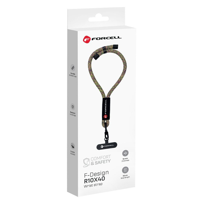 Smycz do telefonu na nadgarstek z regulacją długości Forcell F-Design R10X40 (max 20cm w pętli) zielono różowo fioletowa