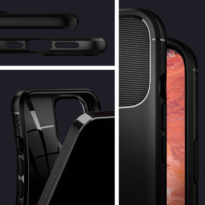 SPIGEN Rugged Armor iPhone 12 / 12 Pro Etui Matte Black Czarne + Szkło 3MK Flexible Glass Lite
