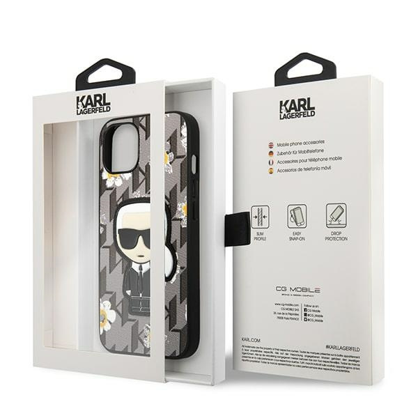Etui KARL LAGERFELD Apple iPhone 13 Mini Flower Ikonik Karl Szary Case