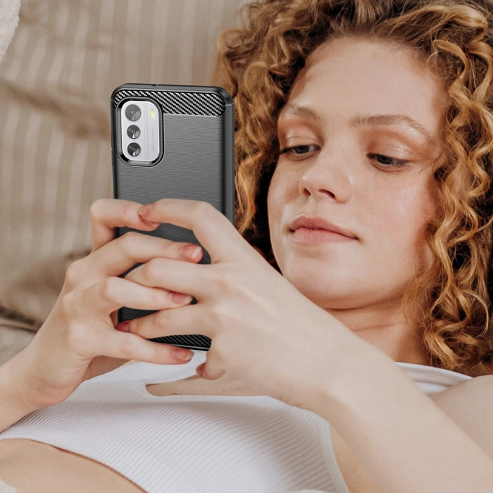 Carbon Case etui do Nokia G60 elastyczny silikonowy karbonowy pokrowiec czarne