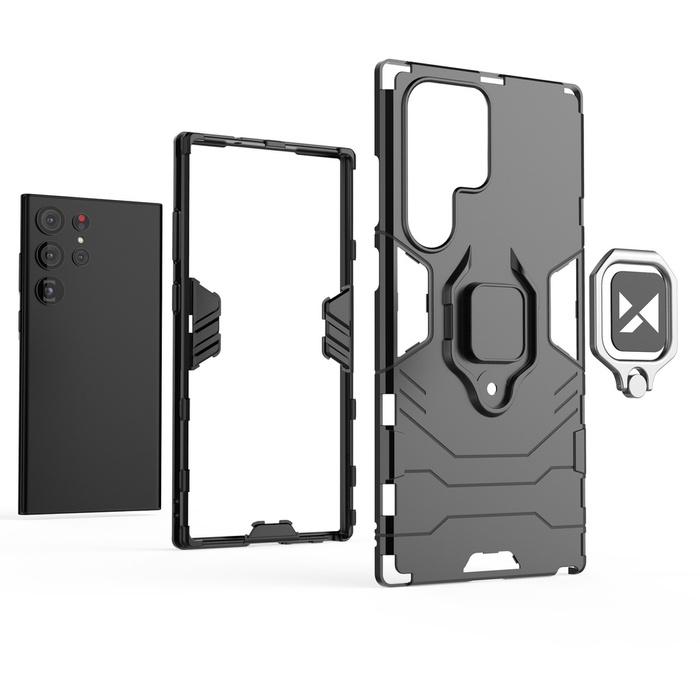 Wozinsky Ring Armor etui Samsung Galaxy S23 Ultra pancerny pokrowiec uchwyt magnetyczny ring czarne