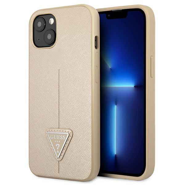 Etui GUESS Apple iPhone 13 Saffiano Triangle Logo Beżowy Hardcase