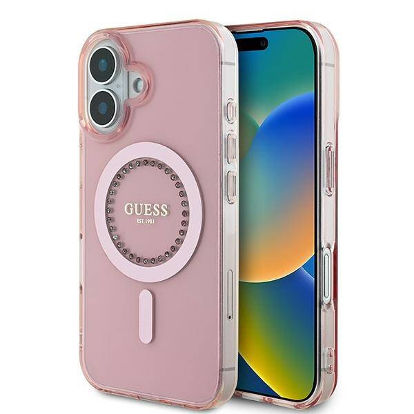 Etui Guess iPhone 16 Plus 6.7" różowy/pink hardcase IML Rhinestones MagSafe