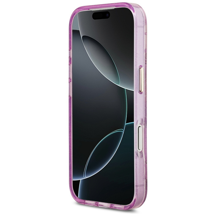 Etui Guess IML Glitter Flowers Triangle  MagSafe do iPhone 17 Pro Max fioletowy