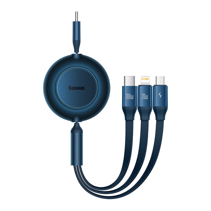 Baseus Bright Mirror 2 zwijany kabel przewód 3w1 USB Typ C - micro USB + Lightning + USB Typ C 3.5A 1.1m niebieski (CAMJ010203)
