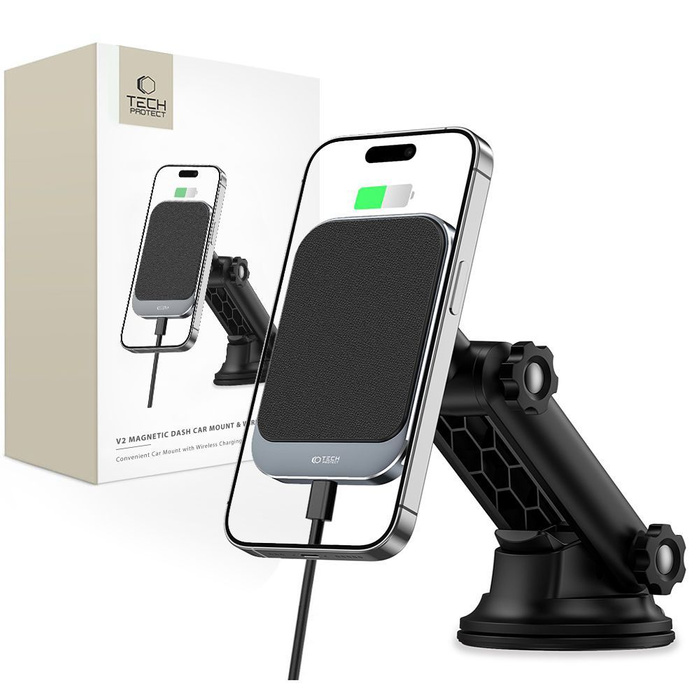 UCHWYT TECH-PROTECT MM15W-V2 MAGNETIC MAGSAFE DASHBOARD CAR MOUNT WIRELESS CHARGER 15W BLACK