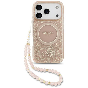 Etui Guess IML Flowers Electro Pearl Strap MagSafe do iPhone 17 Pro różowy