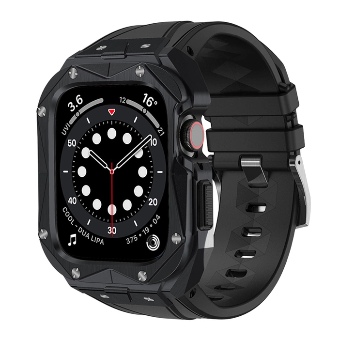 [PO ZWROCIE] Kingxbar CYF140 2w1 pancerne etui Apple Watch 9, 8, 7 (45 mm) ze stali nierdzewnej z paskiem czarne