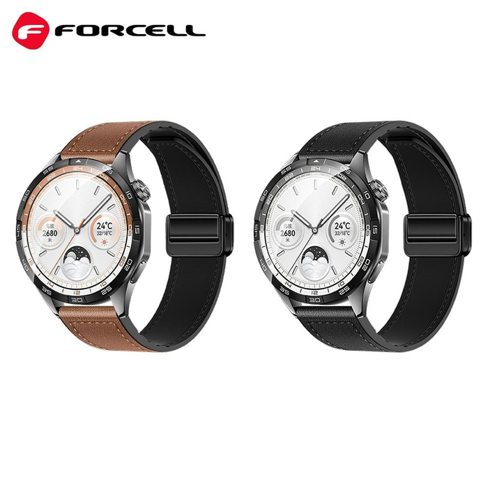 Pasek do Samsung Galaxy Watch Forcell F-Design FS20 magnetyczny skóra ekologiczna 20 mm brązowy