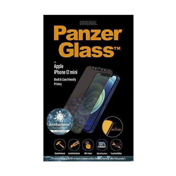 PanzerGlass E2E Super+ iPhone 12 Mini Case Friendly AntiBacterial Microfracture Privacy czarny/black