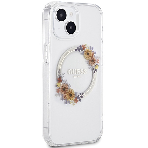 Etui Guess GUHMP15SHFWFCT iPhone 15 / 14 / 13 6.1" transparent hardcase IML Flowers Wreatch MagSafe Case