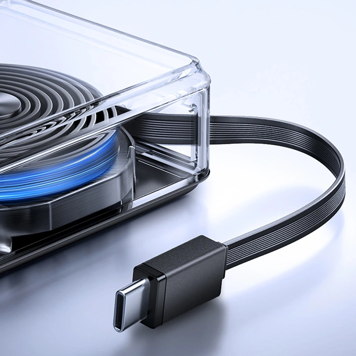 Powerbank Joyroom JR-PR1 10000mAh 22,5W z wbudowanym zwijanym kablem USB-C - czarny