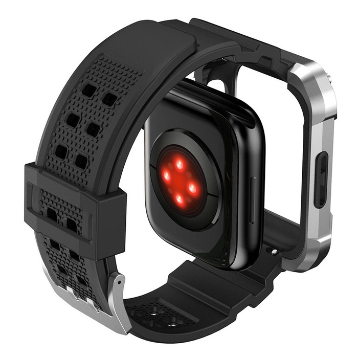 Pasek Kingxbar CYF134 2w1 pasek Apple Watch Ultra, SE, 8, 7, 6, 5, 4, 3, 2, 1 (49, 45, 44, 42  mm) z wbudowanym pancernym etui ze stali nierdzewnej srebrny