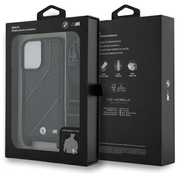 Etui BMW iPhone 16 czarny/black hardcase M Edition Carbon Stripe & Strap