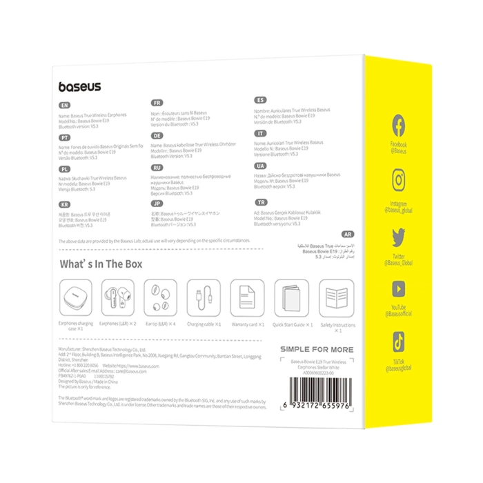 BASEUS słuchawki bezprzewodowe bluetooth TWS E19 białe