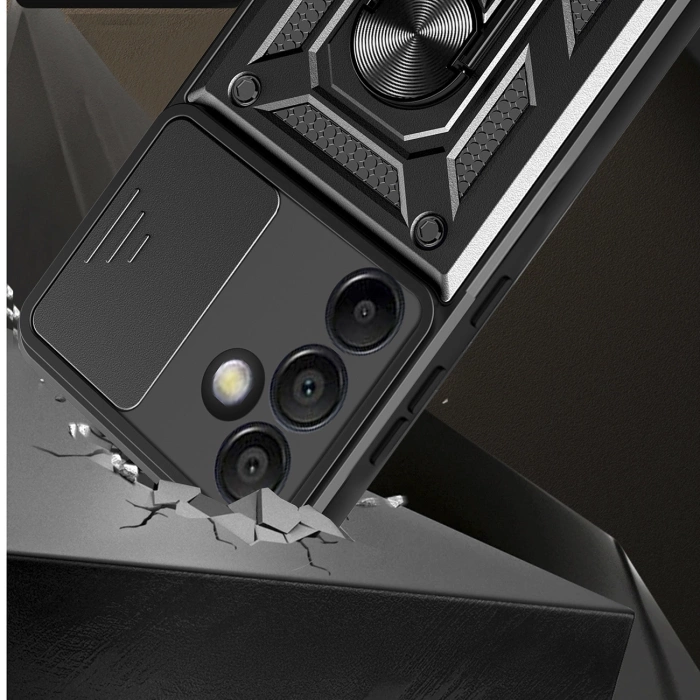 Pancerne etui Hybrid Armor Camshield z podstawką i osłoną aparatu na Samsung Galaxy A26 - czarne