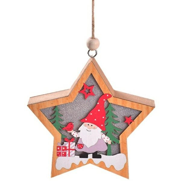 Lampka Świąteczna Drewniana Skrzat       i prezent - Gwiazdka