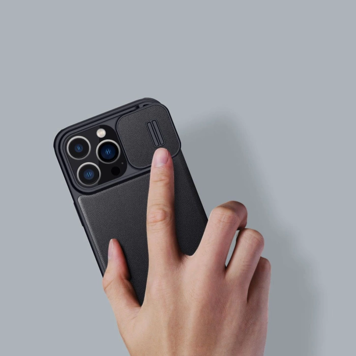 Etui Nillkin Qin Leather Pro Case etui iPhone 14 Pro Max osłona na aparat kabura pokrowiec obudowa z klapką zielony