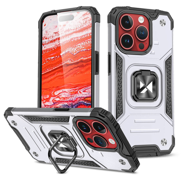 Etui Pancerne etui z uchwytem na palec do iPhone 15 Pro Max Wozinsky Ring Armor - srebrne Case
