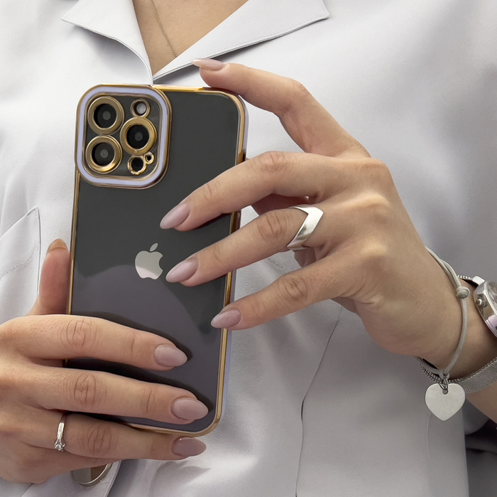 Etui Fashion Case do iPhone 13 Pro Max żelowy pokrowiec ze złotą ramką czerwony