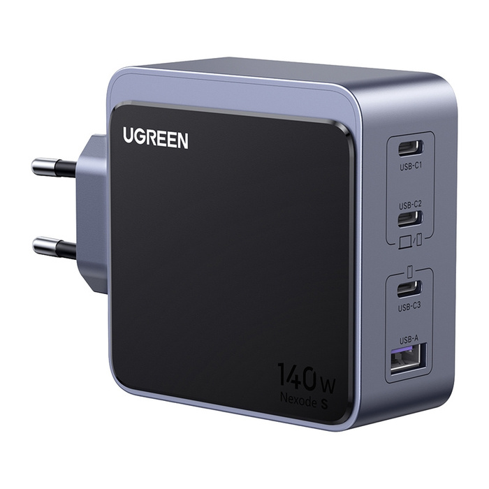 Ładowarka sieciowa Ugreen Nexode S 140W, GaN,  3x USB-C + USB (szara)