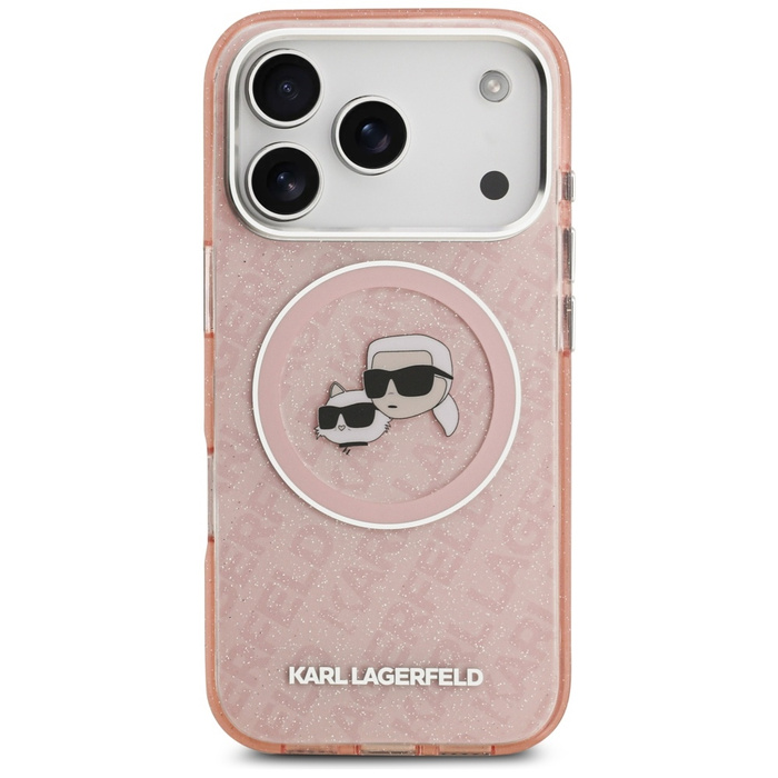 Etui Karl Lagerfeld IML Glitter Karl &   Choupette Heads Logo MagSafe do iPhone 17 Pro różowy