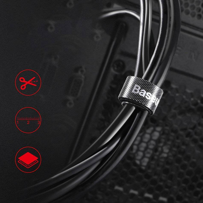 Baseus Rainbow Circle hook and loop Straps - taśma rzepowa rzep organizer kabli 3m czarny (ACMGT-F01)