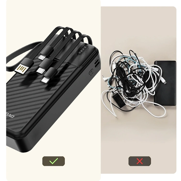 Powerbank Dudao K11 Pro 20000mAh z wbudowanymi kablami - czarny