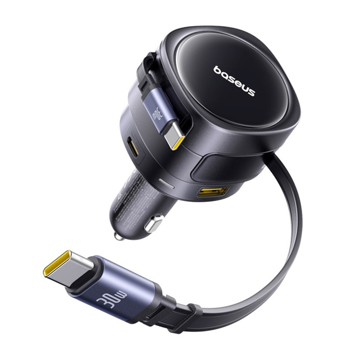 Ładowarka samochodowa Baseus Enjoyment Max z kablami USB-C+USB-C i portami USB-A+USB-C 90W Czarny