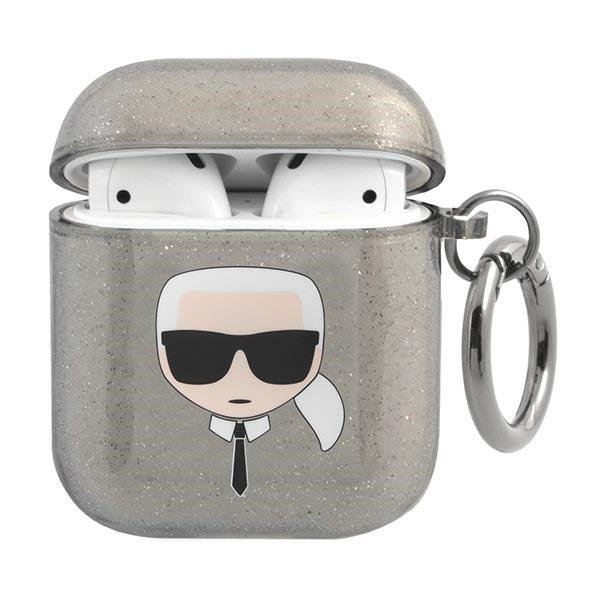 Etui KARL LAGERFELD Apple AirPods Cover Glitter Karl`s Head Czarny Case