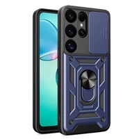 Etui pancerne Hybrid Armor Camshield z osłoną aparatu i metalowym ringiem do Samsung Galaxy S25 Ultra - niebieskie