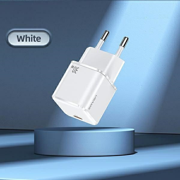 USAMS Ład. siec. USB-C T45 30W PD3.0 +QC3.0 Fast Charging +kabel U63 USB-C/Lightning biały/white UXTZH02 (USAMS-UX)