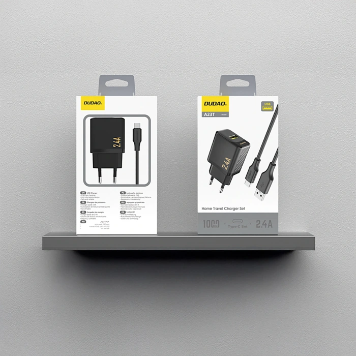 Ładowarka sieciowa Dudao A23TEU 2.4A GaN USB-A z kablem USB-A - USB-C - czarna