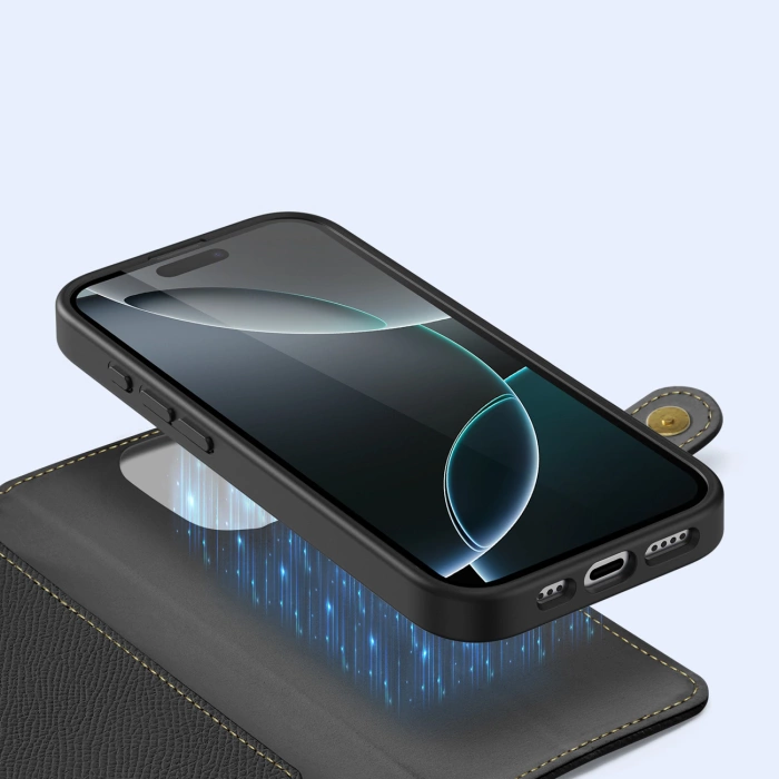 Etui skórzane Dux Ducis Lawa na iPhone 16 Pro Max - czarne