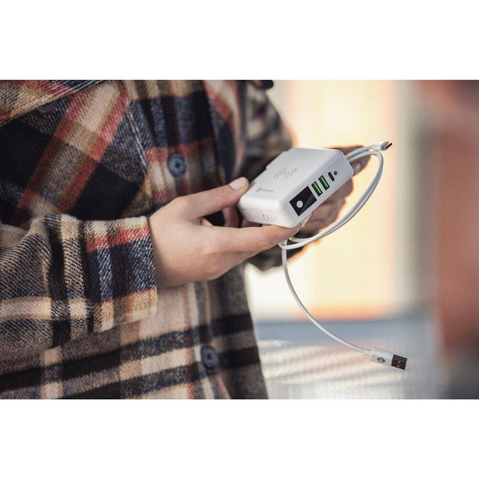 Wielofunkcyjna ładowarka Forcell F-Energy 4w1 2 x USB A + USB C 15W + power bank 8000mAh + ładowanie bezprzewodowe biała