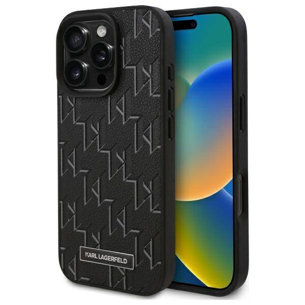 Etui Karl Lagerfeld iPhone 16 Pro 6.3" hardcase czarny/black Leather Monogram Metal Logo MagSafe