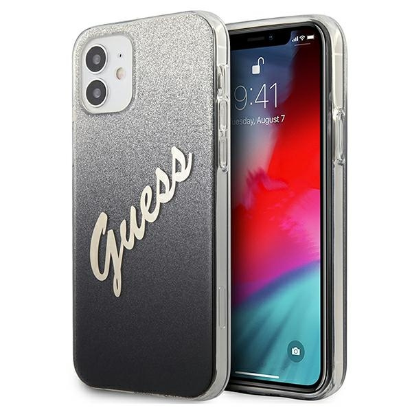 Etui GUESS Apple iPhone 12 Mini Glitter Gradient Script Czarny Hardcase