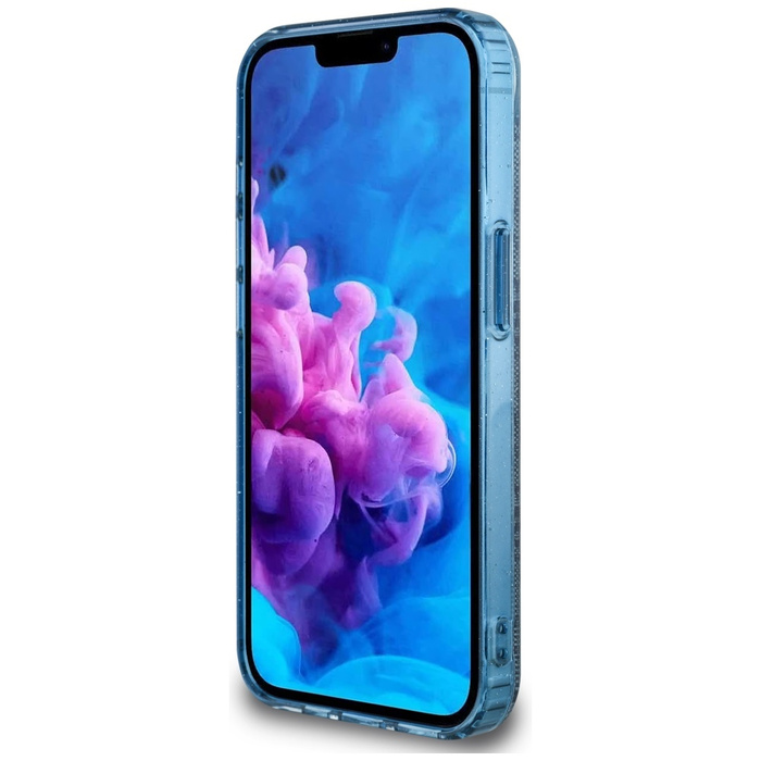 Etui Guess IML Metal Glitter 4G Circle   Triangle MagSafe do iPhone 16e niebieski