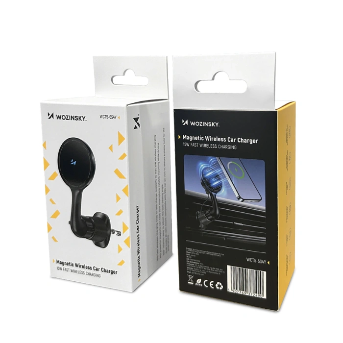 Uchwyt samochodowy Wozinsky WCT5-6S4Y z ładowarką indukcyjną Qi/MagSafe 15W na kratkę nawiewu  - czarny