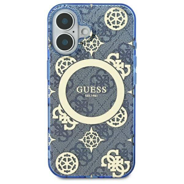 Etui Guess iPhone 16 6.1" niebieski/blue hardcase IML Peony On 4G Background MagSafe