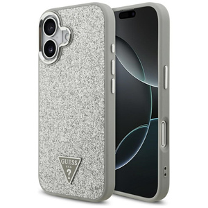 Etui Guess Glitter Triangle Logo MagSafe do iPhone 17 srebrny