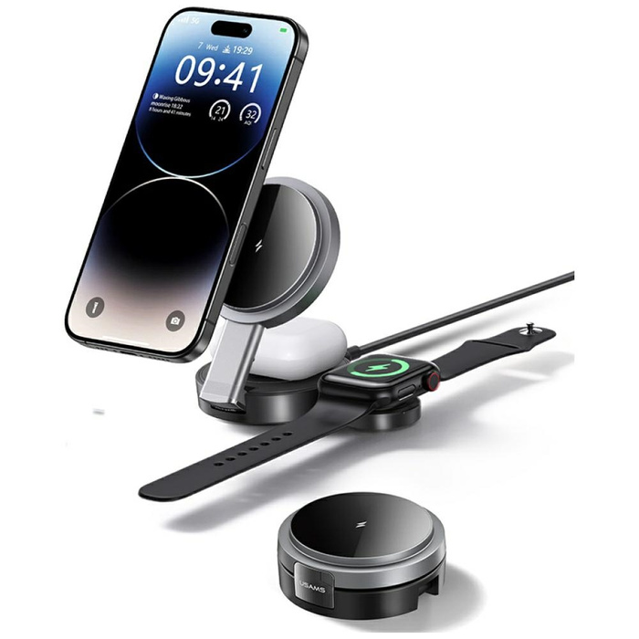 USAMS Składana ład. indukcyjna 3w1 15W    do telefonu/Apple Watch/słuchawek CD234WXC01 (US-CD234)